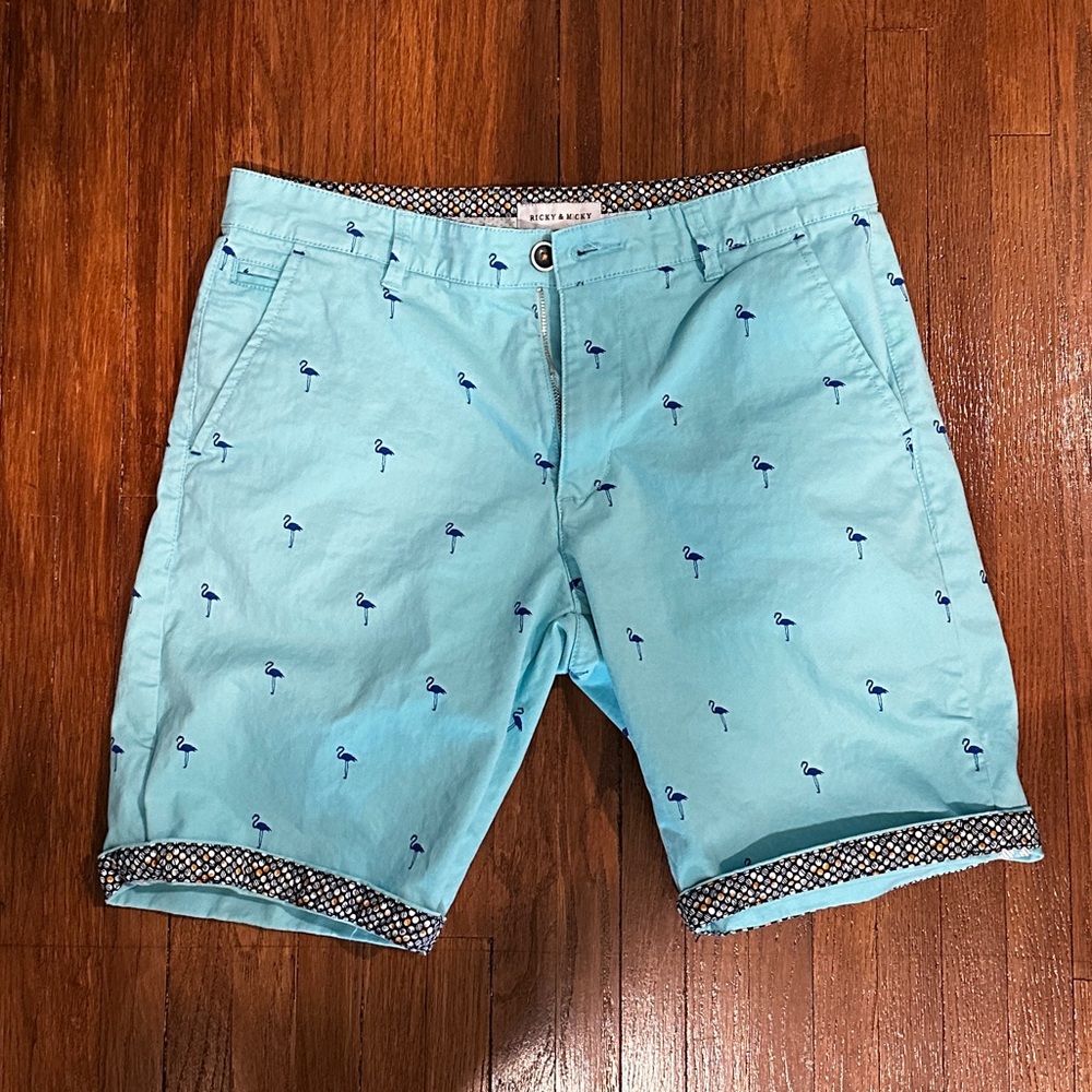 Men's Light Blue Flamingo Print Shorts